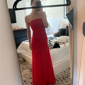 Strapless Red Maxi Dress - Classic Women’s Evening Gown
